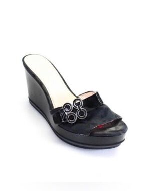 COACH GERI WEDGE SLIDE PLATFORM SANDALS IN BLACK SIZE 8.5